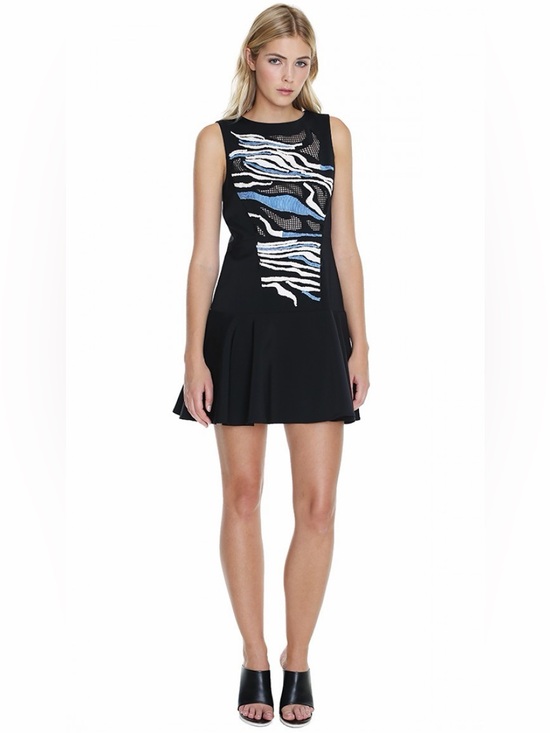 Tibi Dresses & Skirts - Abstract Panel Tibi Baja black embroidered dress blue embroidery fishnet flared